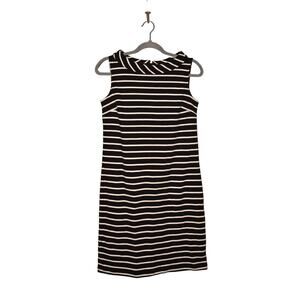 TALBOTS NEW $99 Knit‎ Roll Collar Sleeve Shift Dress Black/White Stripe PS